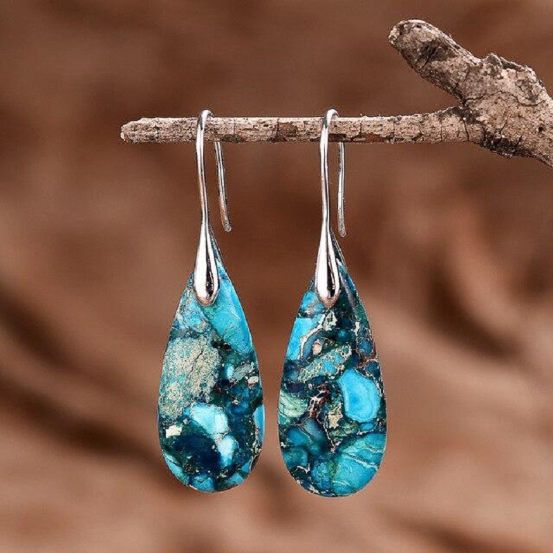 1 Pair Simple Style Water Droplets Inlay Agate Natural Stone Drop Earrings display picture 6