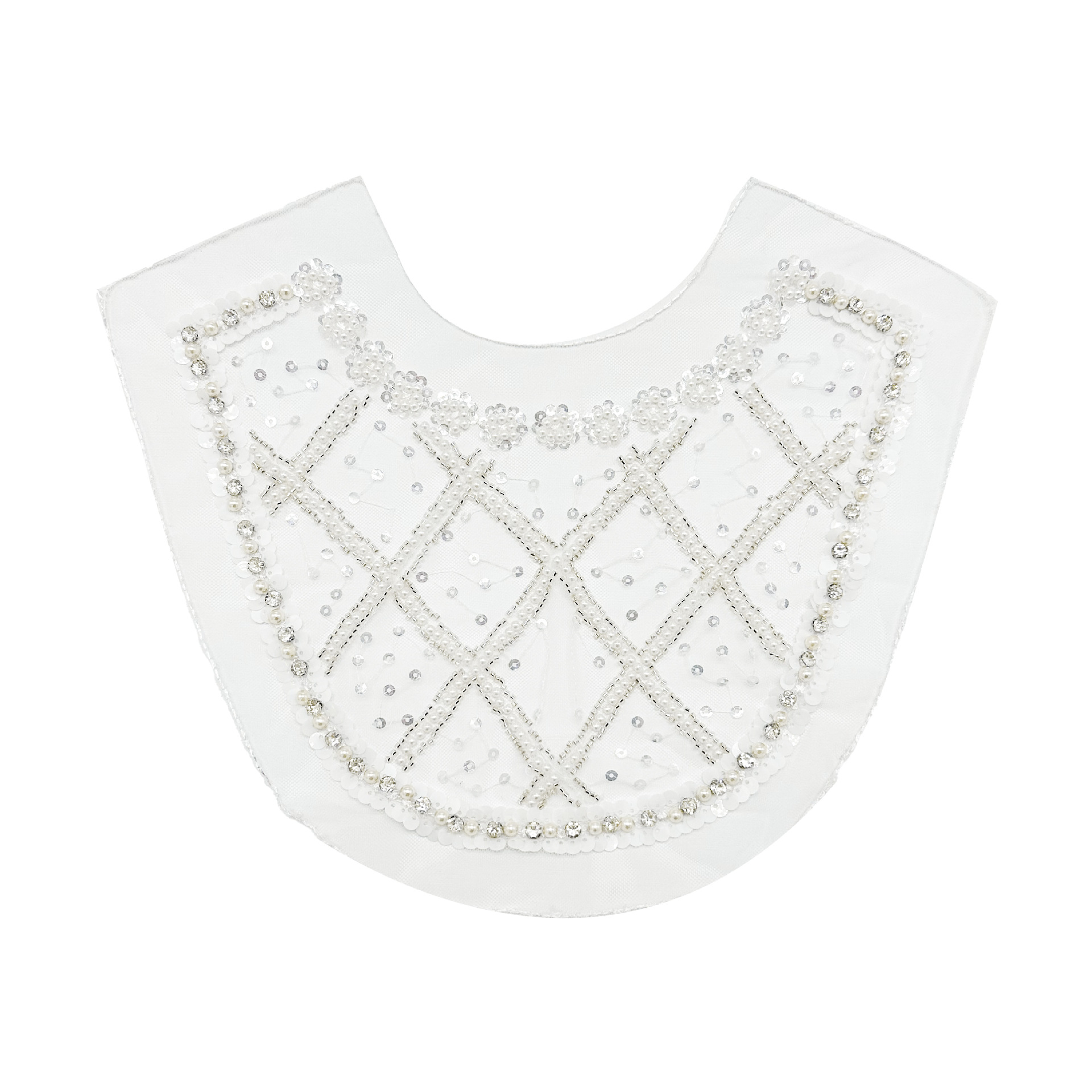 Vestido de mujer al por mayor cuello de perla de costura de malla de hilo de ropa infantil cuello delantero y trasero diy accesorios de encaje de diamante image 5