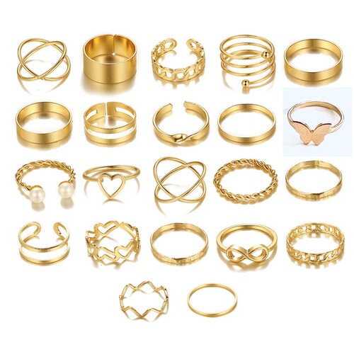 XP17 Cross-border new butterfly ring open multi-joint ring set 22-piece set love ring female design
