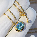 时尚彩宝项链小鸽子蛋浅海蓝围镶项链日韩风蛋形蓝钻项饰抖音直播