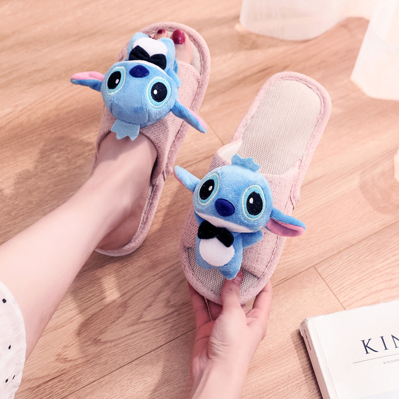 La primavera y el otoño de coser zapatos de tamaño libre de dibujos animados lindo adultos zapatillas de punta rosa pareja zapatillas de lino en stock al por mayor