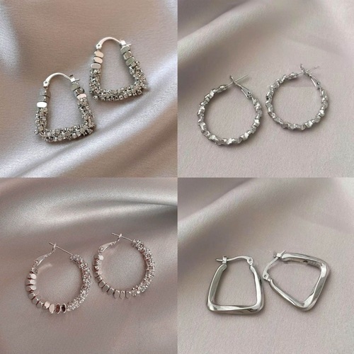 Geometric silver metal earrings for women, elegant and light luxury, unique design, high-end feel, cold-style earrings and earring accessories