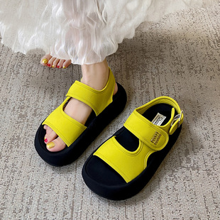 Trendy Thick-Soled Height-Increasing Roman Beach Sandals for Women, Summer 2025 New European Style Velcro Open-Toe Sandals