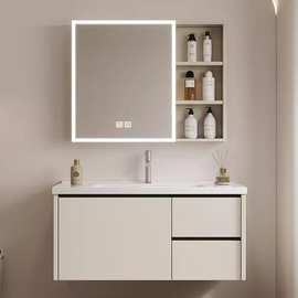 卡其铝蜂窝浴室柜家用一体盆洗漱台浴柜美妆镜柜洗脸盆卫浴组合