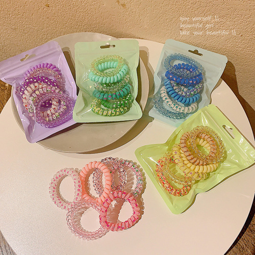 Candy color sweet girl gradient color phone ring hair rope headband bagged seamless hair tie hair ring does not hurt hair accessories