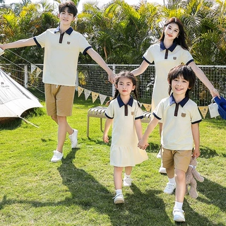 亲子装一家三四口POLO短袖套装简约时尚母子母女亲子半袖一件代发