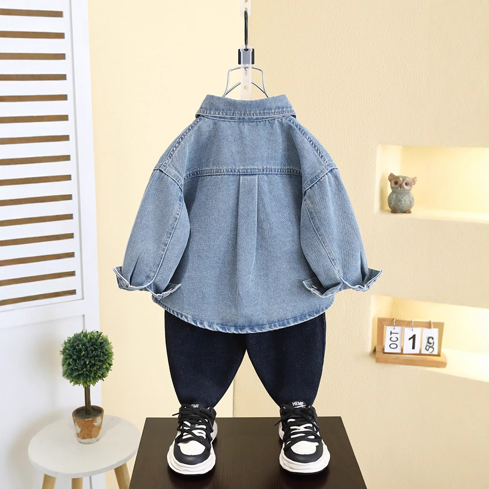 7545 camisa de mezclilla para niños primavera y otoño 2025 nuevo estilo para niños chaqueta de manga larga coreana camisa de primavera para hombres