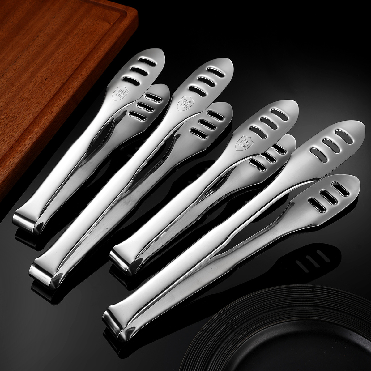 316 Stainless Steel Food Clips Korean Barbecue Clips Outdoor Barbecue Clips Kitchen Steak Clips Hammer Pattern Food Clips