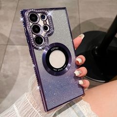 適用三星S24Ultra手機殼跨境水鑽閃粉磁吸圈S23PLUS防摔軟殼S22新