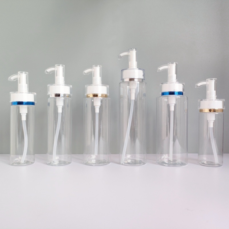 Botellas de acrílico para loción con bomba, botellas de PET de 100 ml y 750 ml, botellas de plástico blancas transparentes, botellas dispensadoras de champú, en stock.