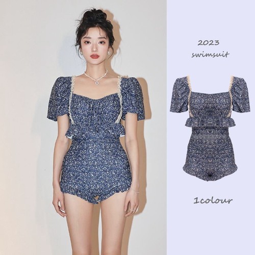 Women's Pure Desire Style High-End Japanese Sensual Backless Floral Gathered Dress Beach Swimsuit