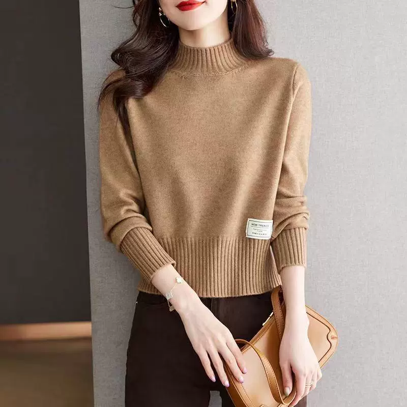 小个子短款高腰红色毛衣女士秋冬季2024新款半高领内搭针织打底衫