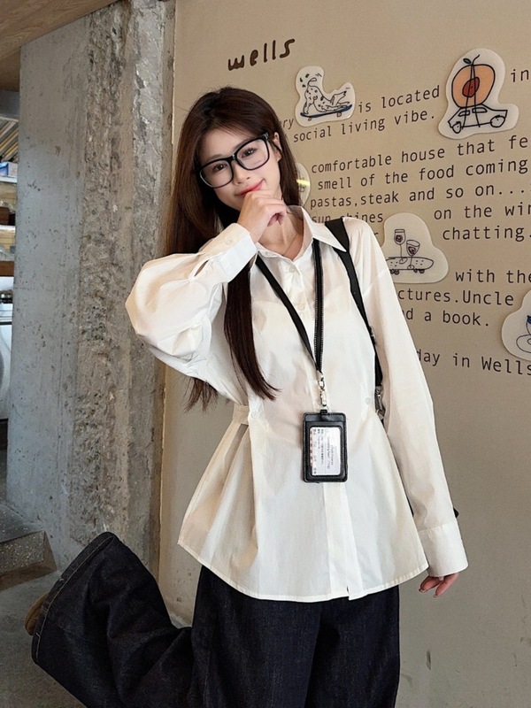 法式衬衫上衣女2025春季新款设计感白色收腰polo领衬衣气质显瘦|undefined