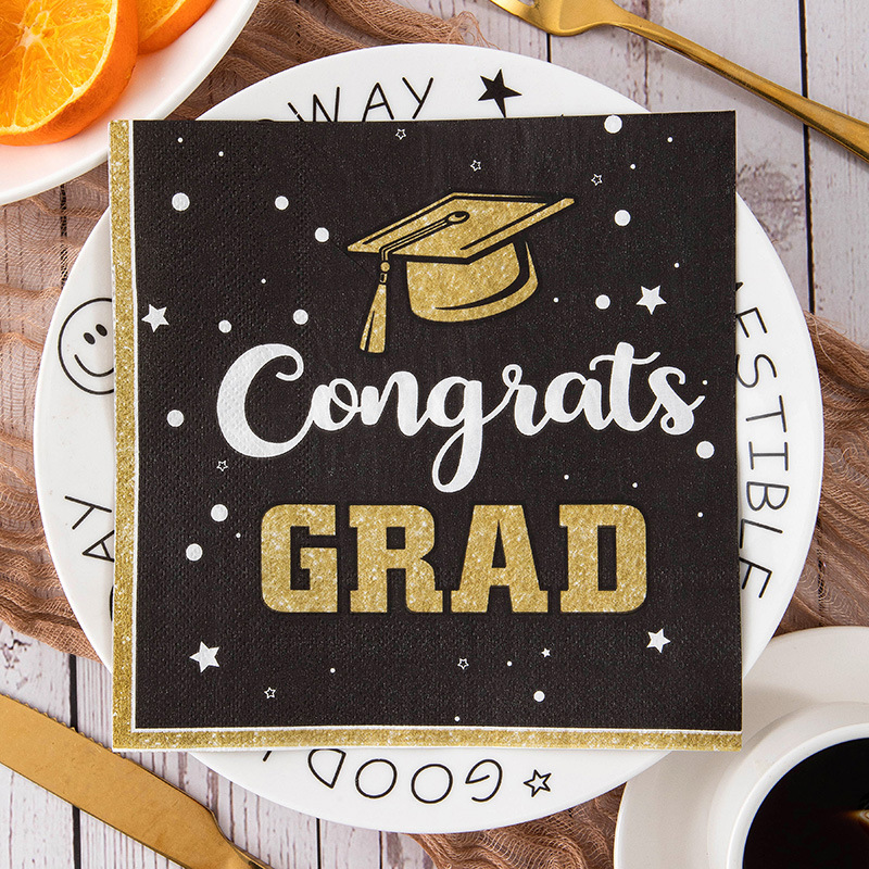 Graduation Party Decorations Felt Ribbon Doctor's Cap Pattern Napkin Cross-border Commodity Manufacturer Direct Sales Printed Wholesale
