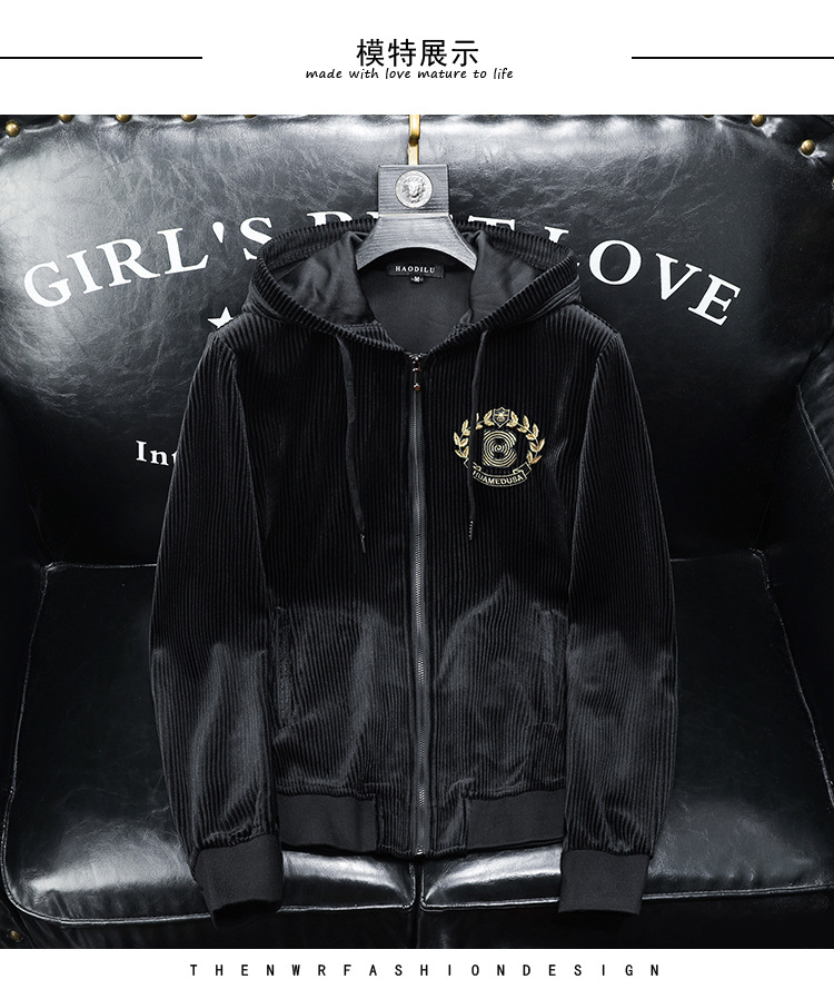 boy Europe Station 2023 Autumn Winter New Velvet Embroidered Men's Hooded Jacket Plus Size Trendy Casual Coat Top_viptrois.com