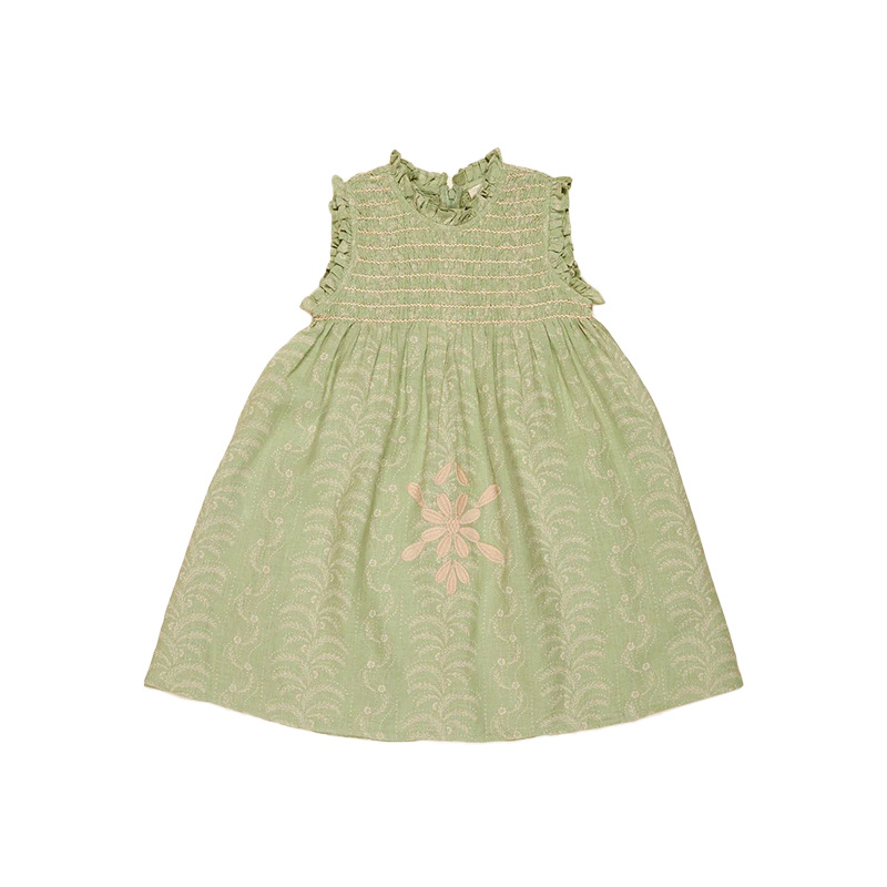 現物! 子供用ワンピース25夏APOレトロ重工は花の女の子のプリンセススカート刺繍子供用スカートを手に入れた