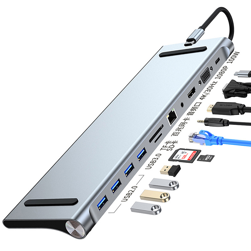 Base de expansión USB-C transfronteriza 11 en 1, estación de acoplamiento 4K 30Hz/60Hz Gigabit, stock de fábrica OEM image 9