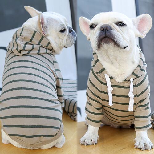 Medium and Large Dog Pet Cat Striped Hooded Sweatshirt Spring and Autumn Supplies Clothes French Bulldog French Bulldog Supplies