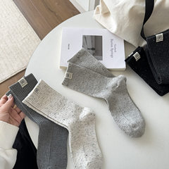 New Autumn Ideas for Knitted Socks with Gauze Labels, Ins Trend Double-Needle Plain Color Matchable Women's Stacked Socks Wholesale