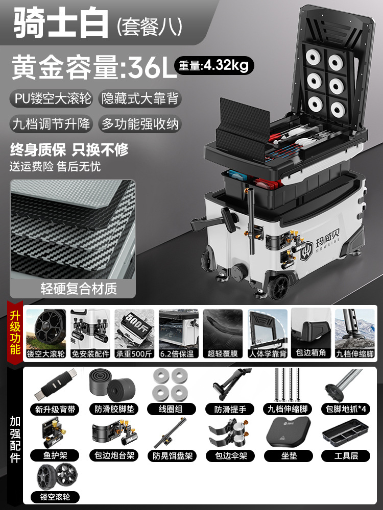 Caja de pesca completa nueva caja de pesca multifuncional ultra ligera de 36 litros, caja de pesca especial de pesca de Taiwán, caja de pesca salvaje, equipo de pesca.