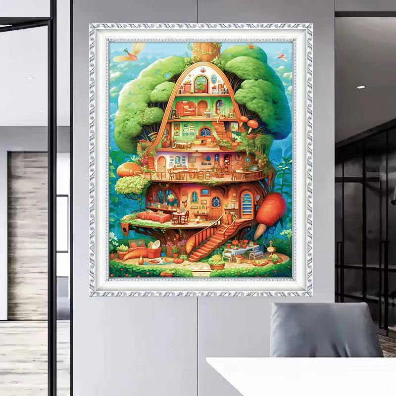 Mona Lisa real cruz de cabana encantadora dibujos animados modernos bordados a mano 49 bordados de color completo sin gancho