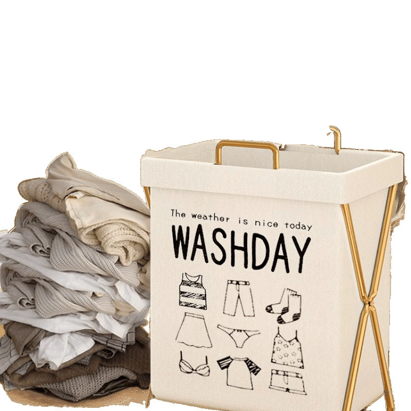Foldable laundry basket, high quality storage basket, gold‑frame options, with/without lid