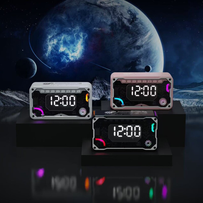 Cross-Border New Product V3 Transparent Mecha Rgb Lighting Portable Desktop Alarm Clock Audio Small Steel Cannon Bluetooth Speaker Gift