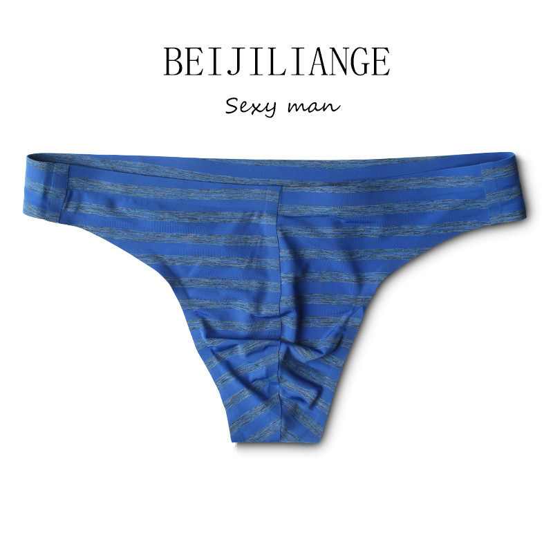 Men's Thong Sexy Ice Silk Underwear Men's Youth Pants Striped Low Waist One Piece