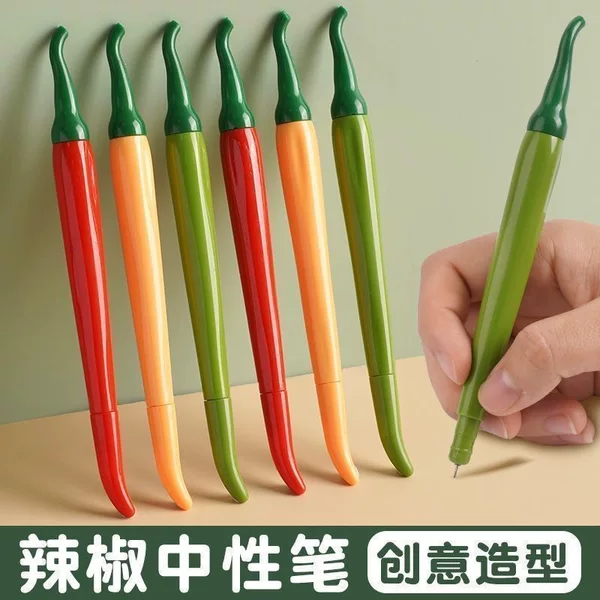 0.5mm needle-point gel pen, cartoon chili pepper design, creative pen for students' daily writing and teachers' office signatures