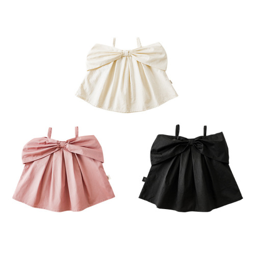 Qiu Duomeng girls' bow halter top baby cute top thin 2024 summer new children's Korean style clothes