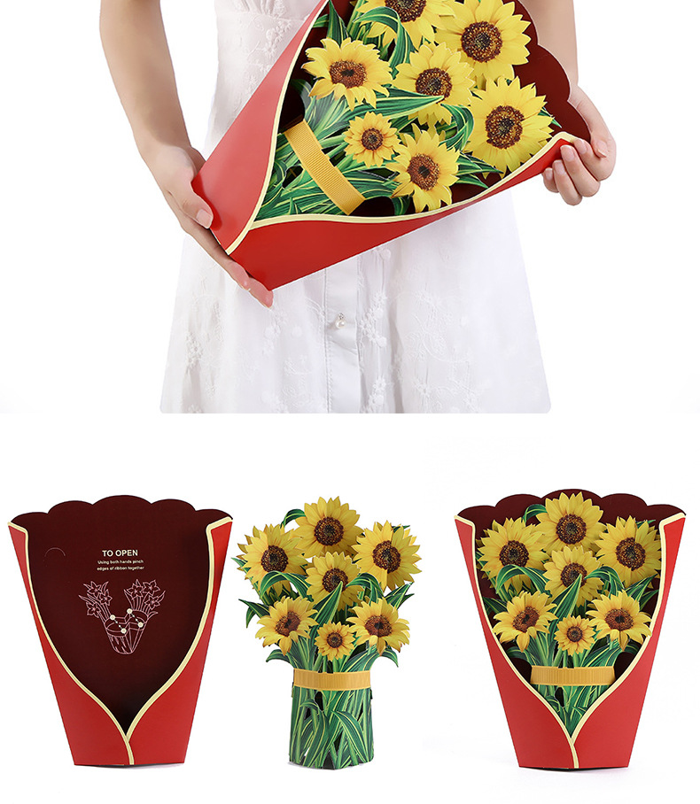 Decorative Props Event & Party Supplies Creative 3d Stereoscopic Greeting Cards Paper Hand Holding Flowers