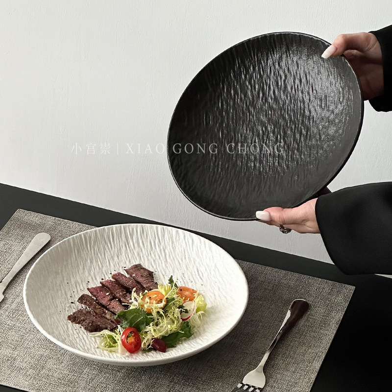 石纹陶瓷深盘轻奢家用牛排盘意面盘高级感西餐盘蔬菜沙拉盘盘子|undefined