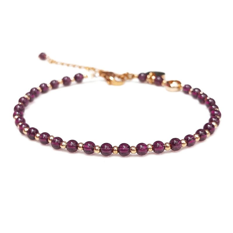 Women's garnet bracelet with gold beads, 4mm garnet chain, adjustable bracelet, garnet gold bead bracelet
