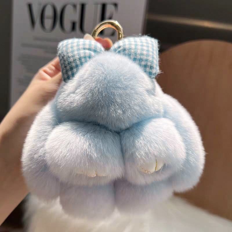 Cute imitación de conejo peludo arco pequeño conejo llavero de automóvil colgante in peluche muñeca mochila colgante