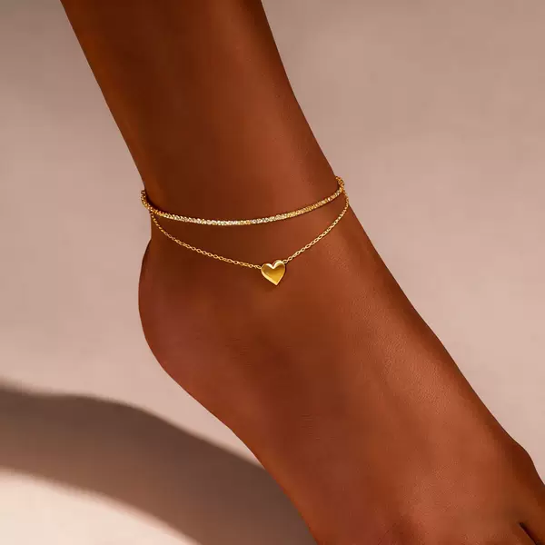 Amazon's Popular Fashion Double-Layer Heart-Shaped Copper Chain with Real Gold Plating, Hot-Selling Women's Electroplated Casual European and American Chain