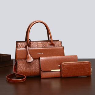 Winter set, polyurethane one-shoulder bag, 3 piece set, decorative stitching
