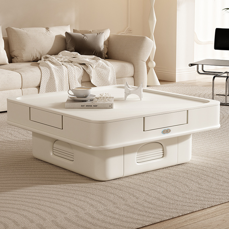 Máquina de mesa de mahjong de estilo crema, mesa de centro de elevación multifuncional automática, mesa de comedor, sala de estar de doble uso, apartamento pequeño para el hogar