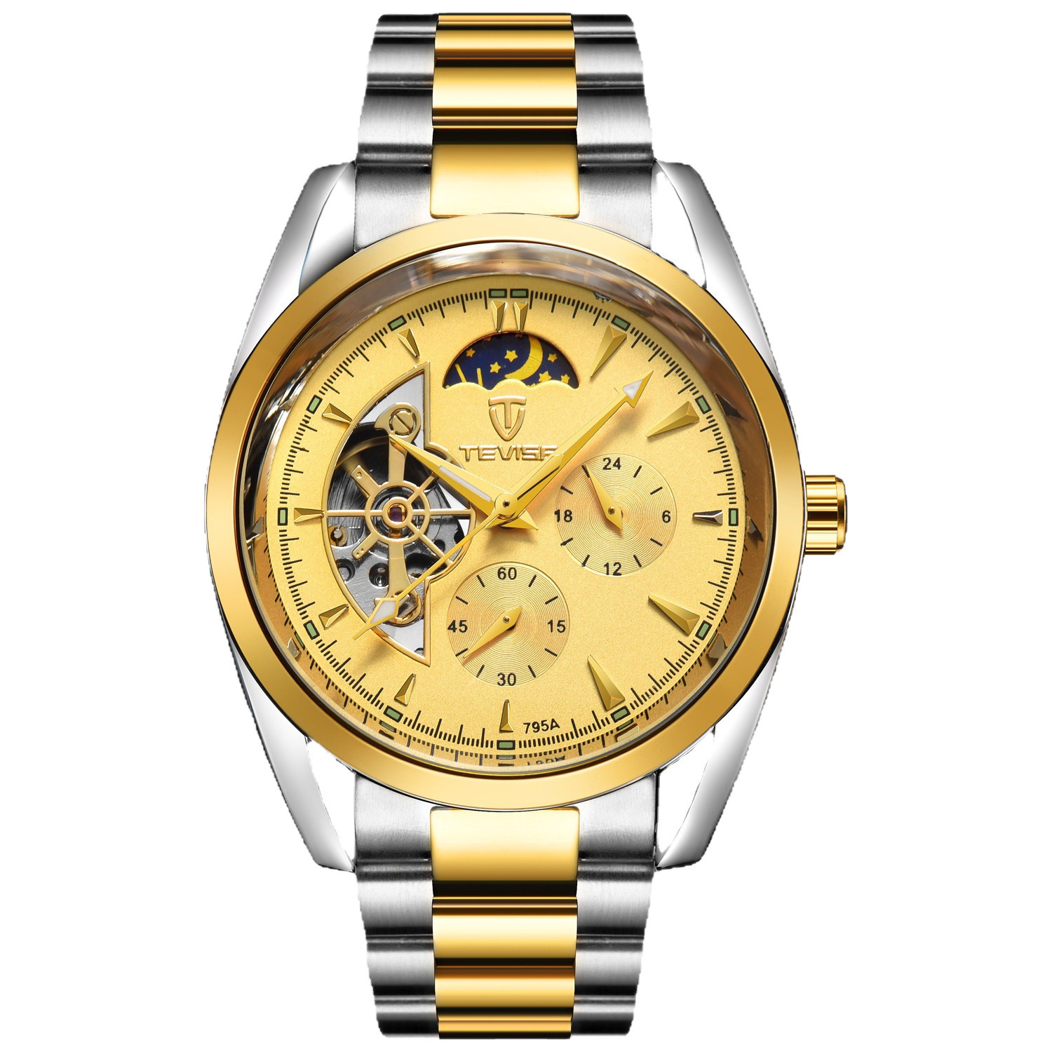 Swiss tevise teweys reloj de marca famosa reloj Tourbillon para hombre reloj mecánico impermeable reloj de correa de acero para hombre de negocios grande