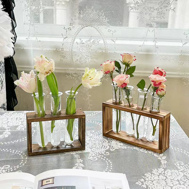 Гидропонная ваза пробирка для воды, зеленая посадка растений контейнер простой деревянная рамка для украшения столешницы декоративный стеклянный цветок
