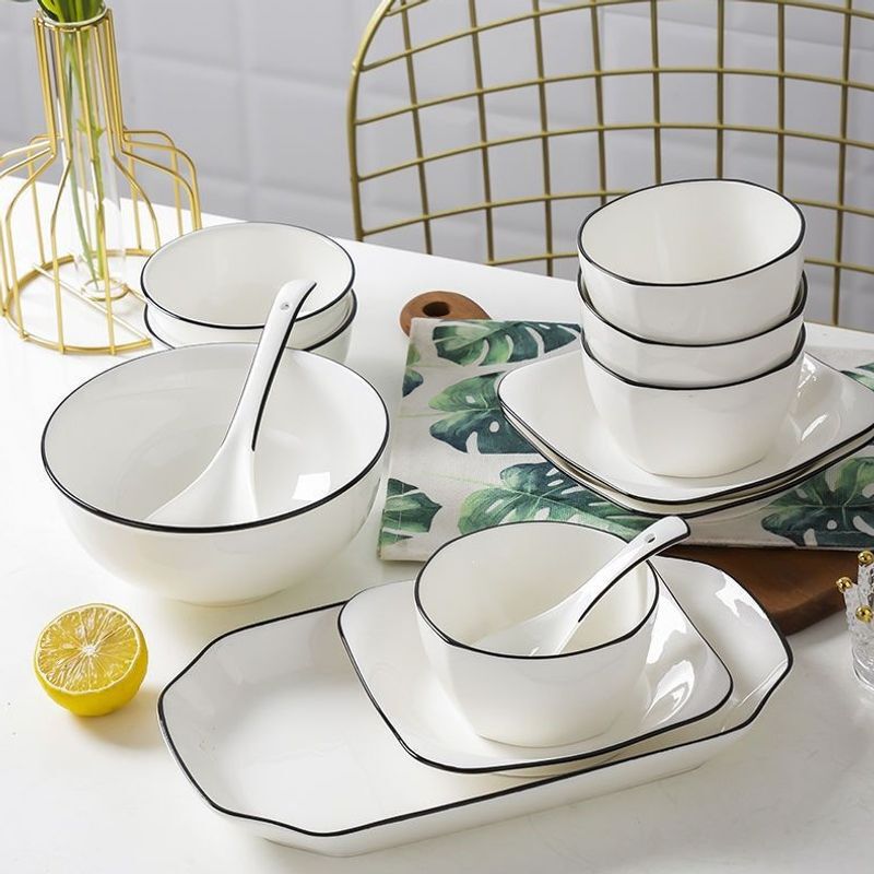 Dinnerware Set for Home Use, Nordic Style, Trendy on Instagram, Minimalist European Creative Combination, Black Line Ceramic Dinner Plates and Tableware Dinnerware Set for Home Use, Nordic Style, Trendy on Instagram, Minimalist European Creative Combination, Black Line Ceramic Dinner Plates and Tableware