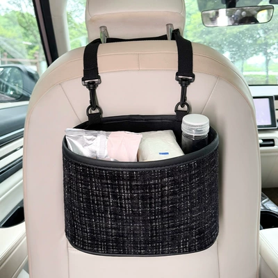 Hanging Bag Car Rear Seat, Car storage bag/box - storage-bucket-chanel-style-black