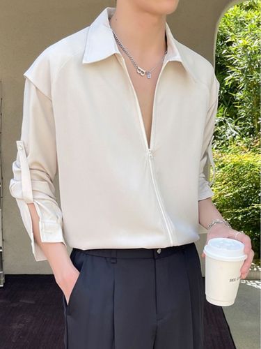 Men's Stylish Adjustable Long-Sleeve and Short-Sleeve Design Shirt, Barber Inspired, Iron-Free, Heavy-Duty, Cool and Casual Zip-Up Shirt