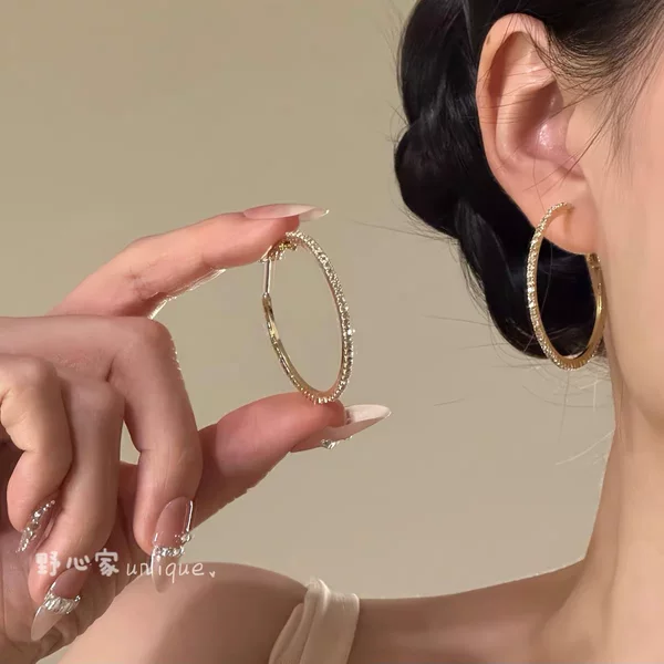 Kyoto Holiday~ Vintage Gold Zirconia Large Hoop Earrings, Light Luxury Niche Earrings, Unique, Beautiful, Exaggerated Earrings