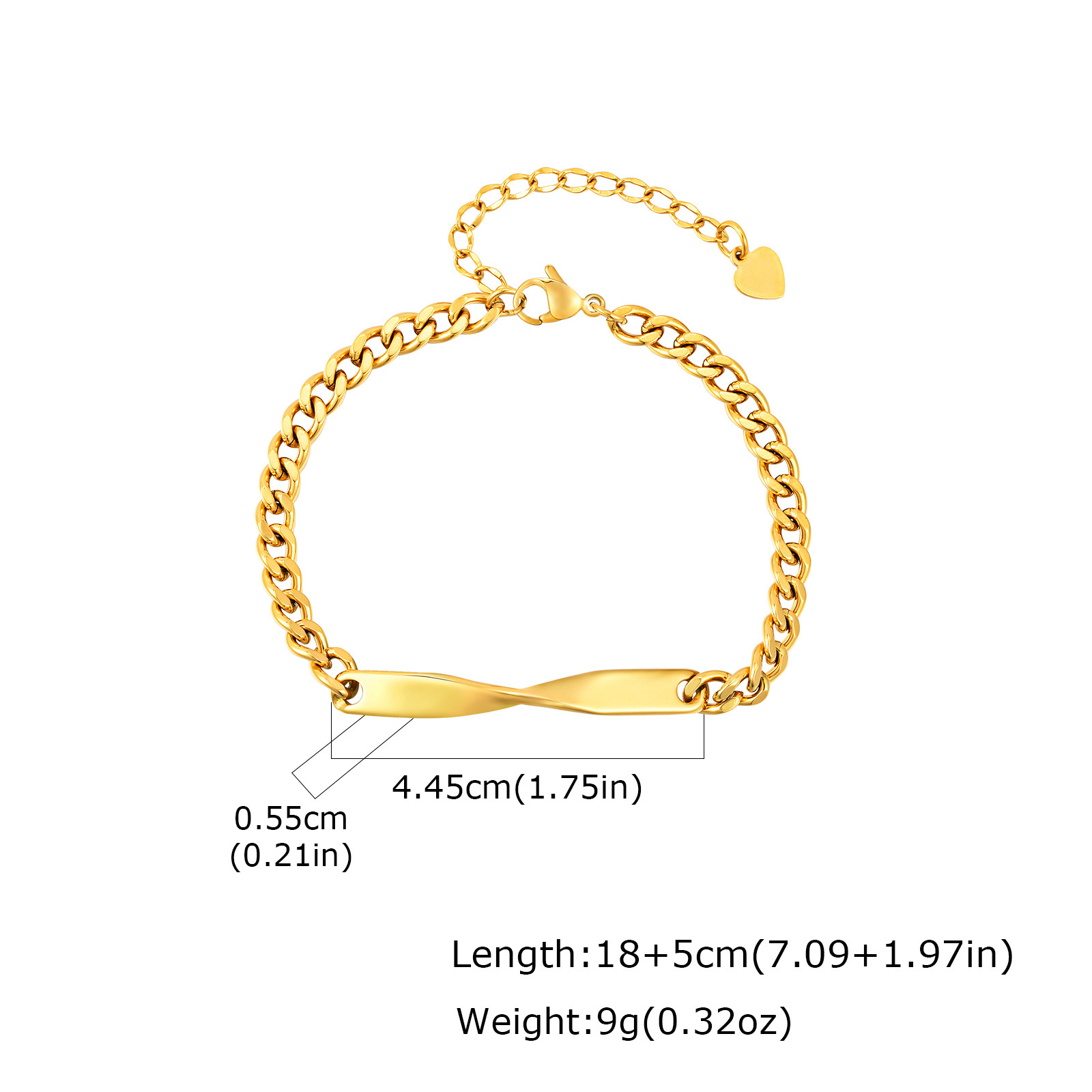 Gold/chain width 5MM, chain length 18+5CM