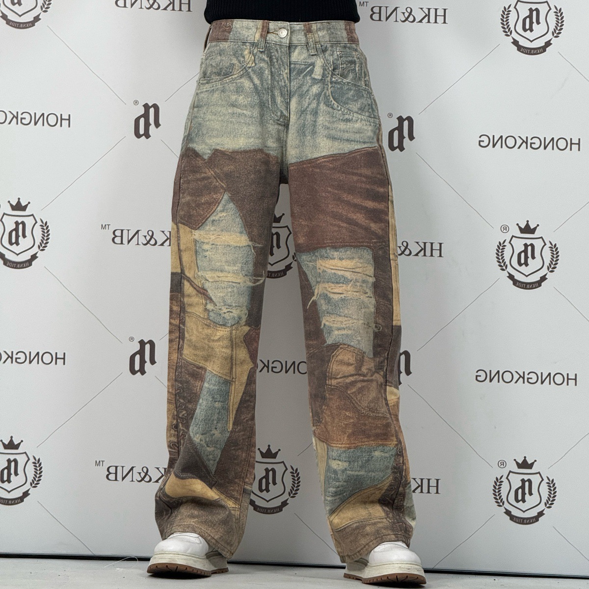 Artist Collection Straight-Leg Jeans – Digital Printed Unisex Denim Pants, Washed Polyester Blend For Year-Round Wear_voghion.com