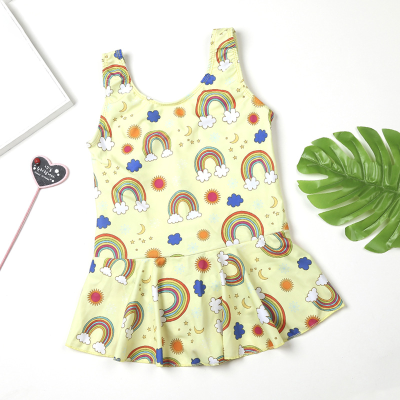 Traje de baño para niños estilo coreano de una sola pieza falda de tirantes estilo occidental lindo impreso traje de baño de moda traje de baño de vacaciones junto al mar