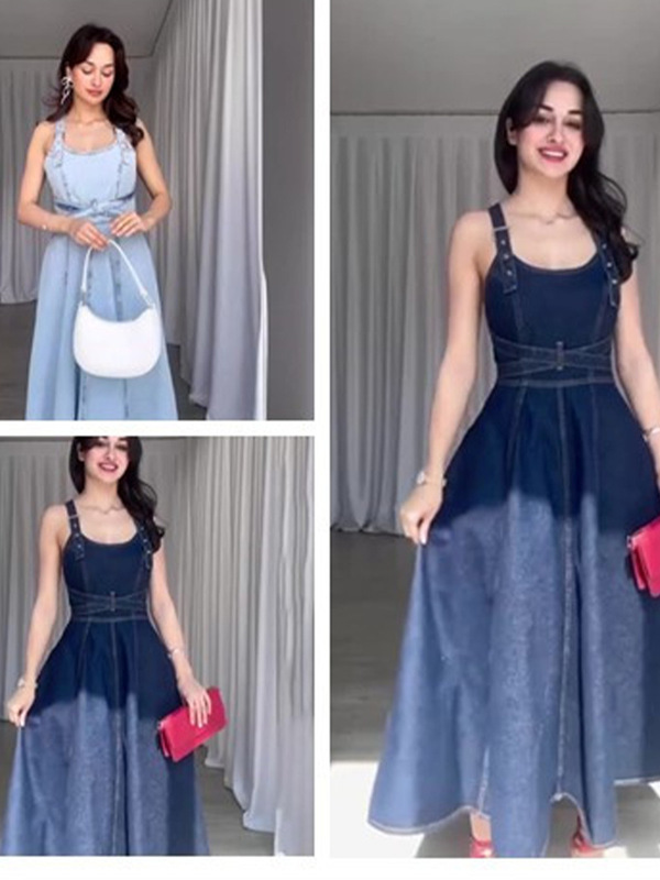 2024 Summer New Product Detachable Shoulder Strap Backless Design Tight Waist Long Dress Large Skirt Showing White Street Fashionistas Wear 2024 Summer New Product Detachable Shoulder Strap Backless Design Tight Waist Long Dress Large Skirt Showing White Street Fashionistas Wear