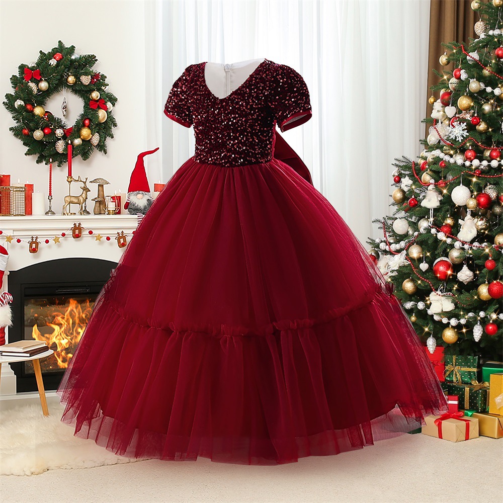 Comercio exterior nuevas niñas vestido de princesa vestido medio y grandes niños malla vestido fino brillante fiesta de Navidad princesa vestido image 1
