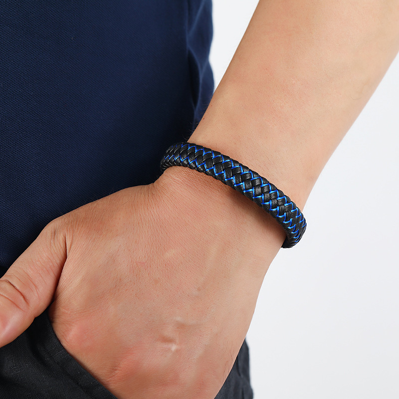 fashion simple braided alloy magnet clasp leather bracelet