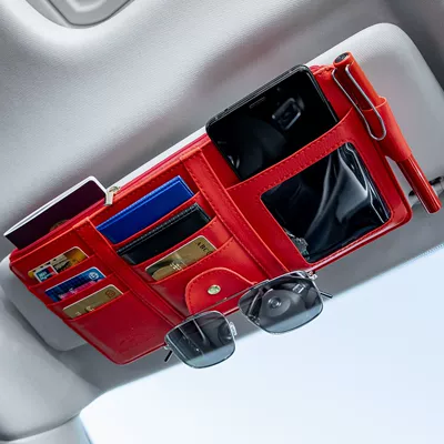 License and Ticket Card Holder – Car Glasses Clip/Bill Clip - premium-style-zippered-storage-bag-chinese-red